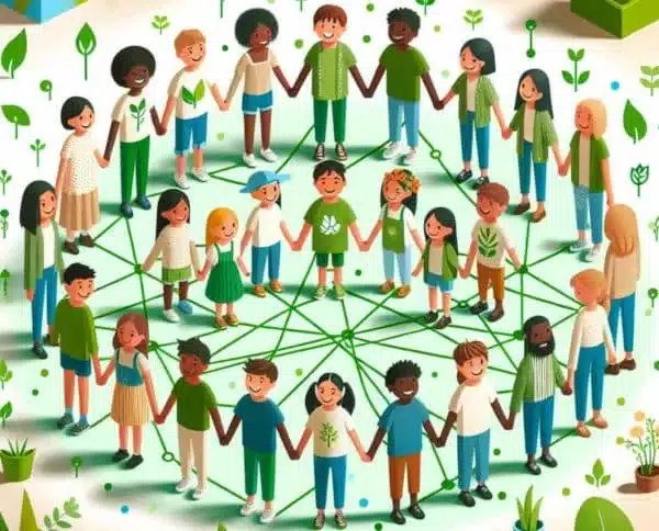 Illustration, die das Engagement der Freiwilligen des Vereins mon eco pote darstellt.